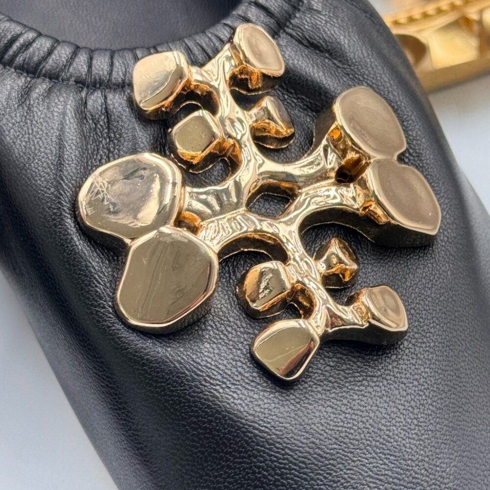 🆕 TORY BURCH 🧿 BNWOB Black Sheepskin Leather Abstract Logo Scrunch Ballet Flat - Picture 14 of 15